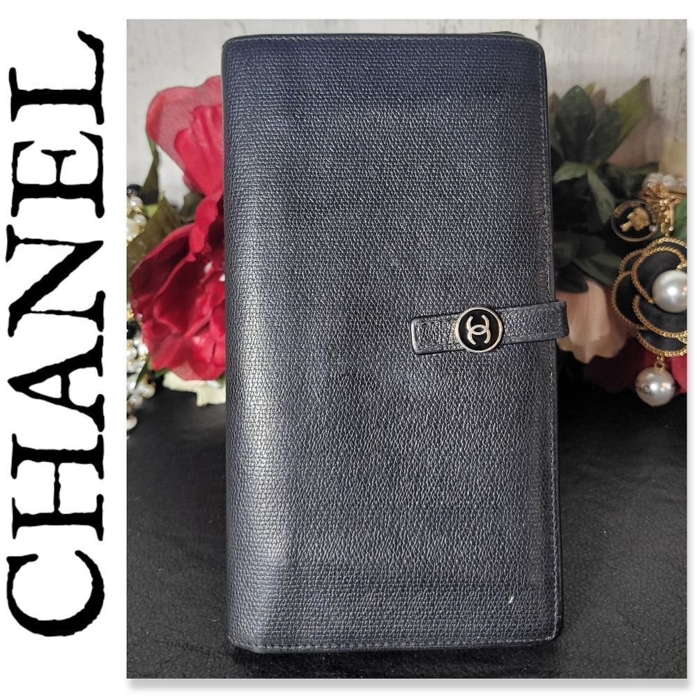 Chanel Calfskin Button Line CC Logo Long Flap Wallet with Dust Bag With COA